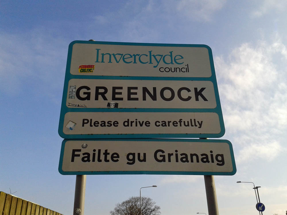 Road sign for Greenock on Laura&rsquo;s walked route.