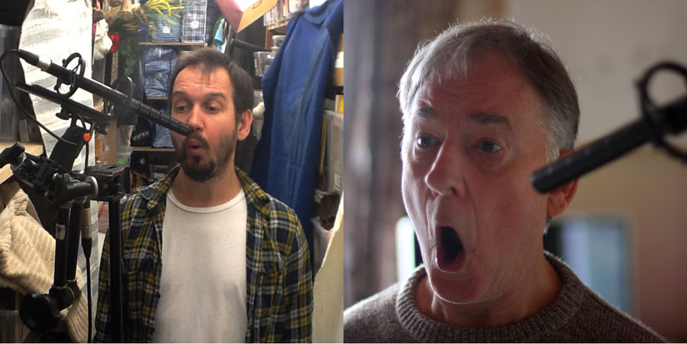 Andy Manley and Ian Cameron recording vocal parts for White The App