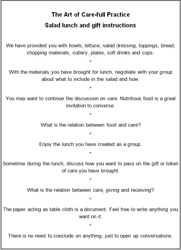 The Art of Care-full Practice: salad lunch and gift instructions